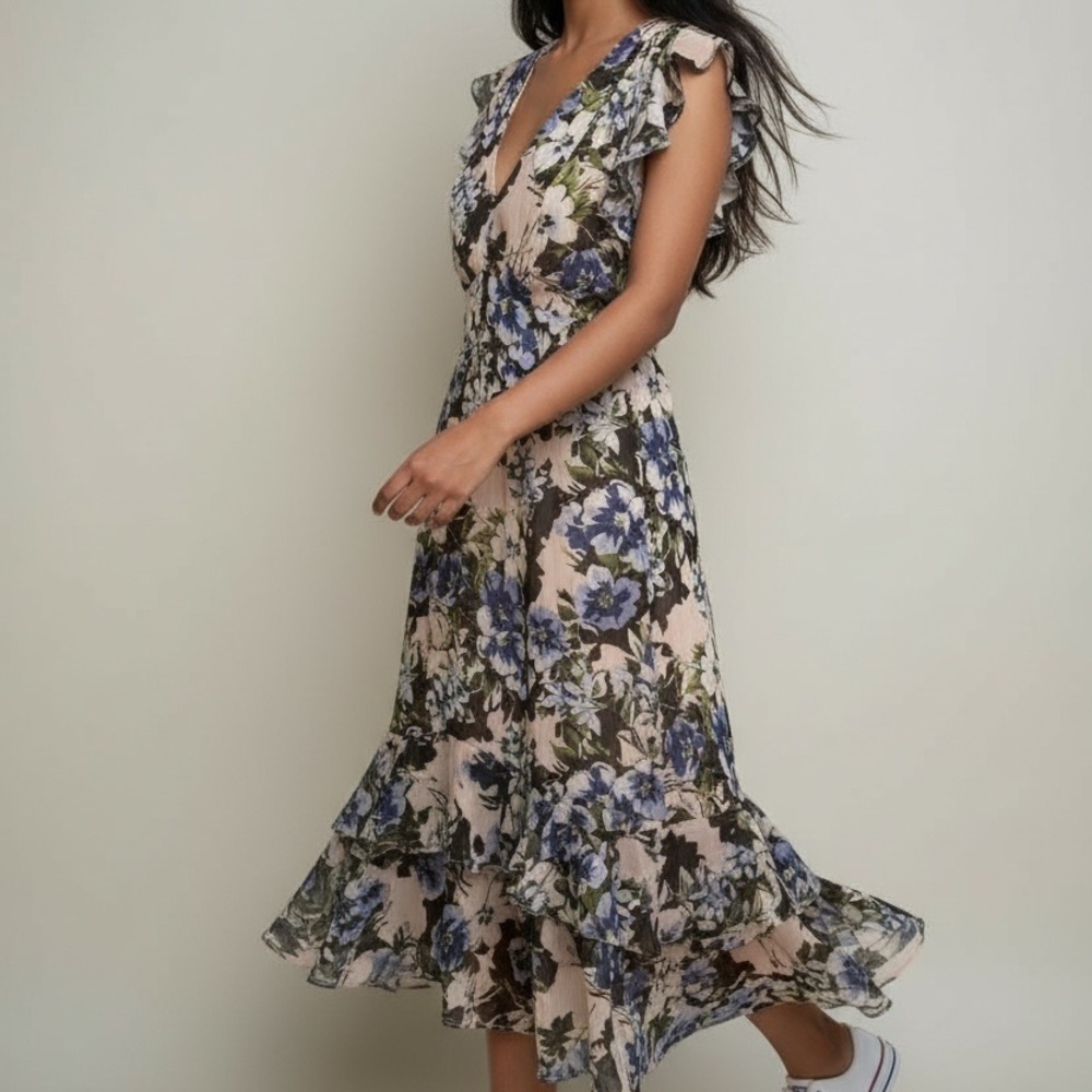 Tommy Hilfiger Blue and Cream Floral Midi Dress